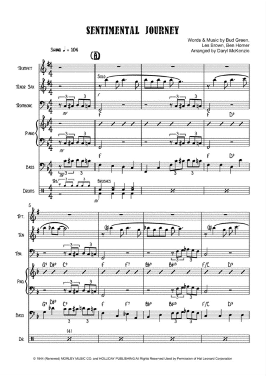 Sentimental Journey Tenor Saxophone scores gallery preview page 1