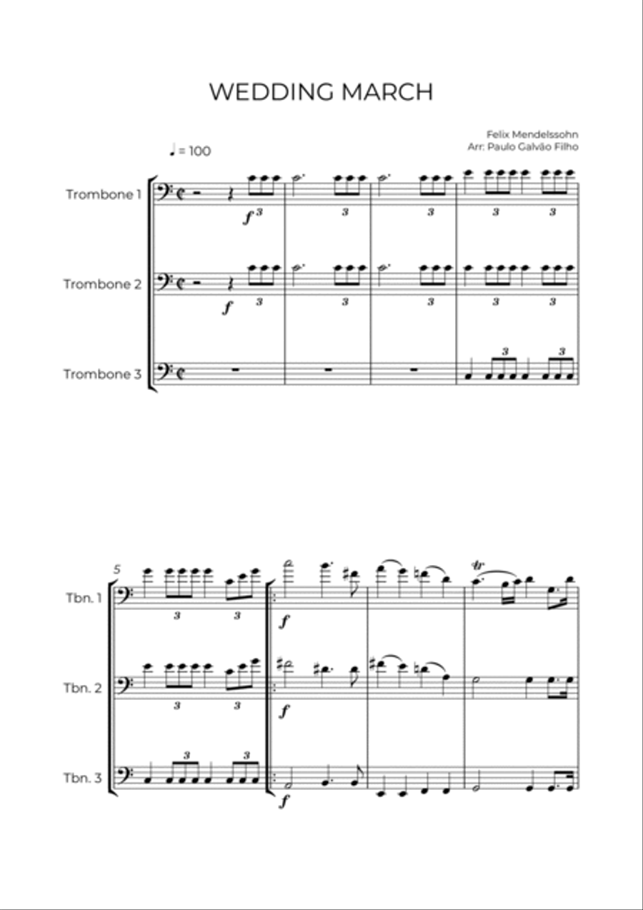 WEDDING MARCH - MENDELSSOHN - TROMBONE TRIO Trombone Trio scores gallery preview page 2