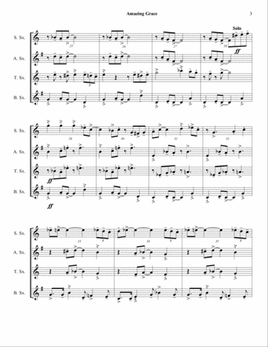 Amazing Grace - Saxophone Quartet (SATB or AATB) - Jazz Funeral Style Saxophone Quartet scores gallery preview page 3