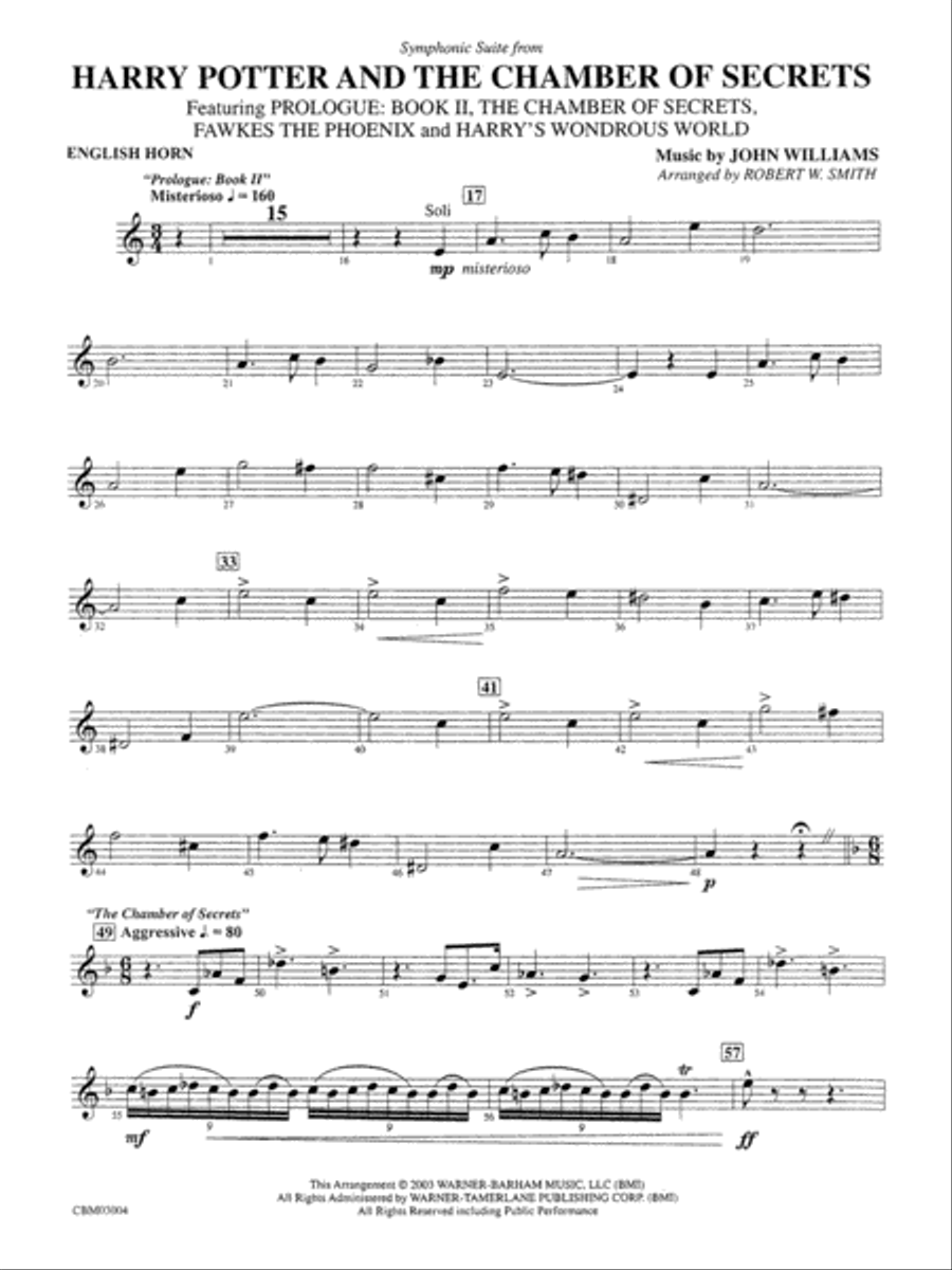 Harry Potter and the Chamber of Secrets, Symphonic Suite from: English Horn Concert Band scores gallery preview page 1