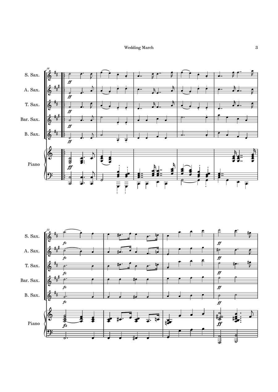 Wedding March Saxophone Quintet scores gallery preview page 3