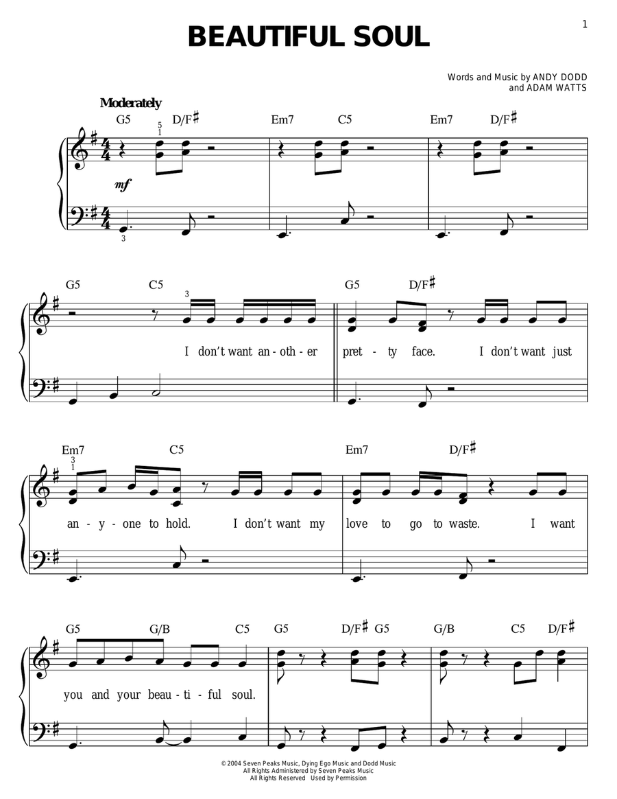 Beautiful Soul Beautiful Soul Easy Piano scores gallery preview page 1