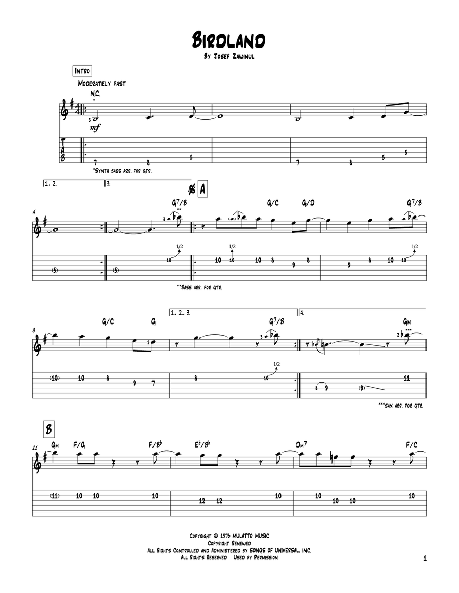 Birdland Electric Guitar scores gallery preview page 1