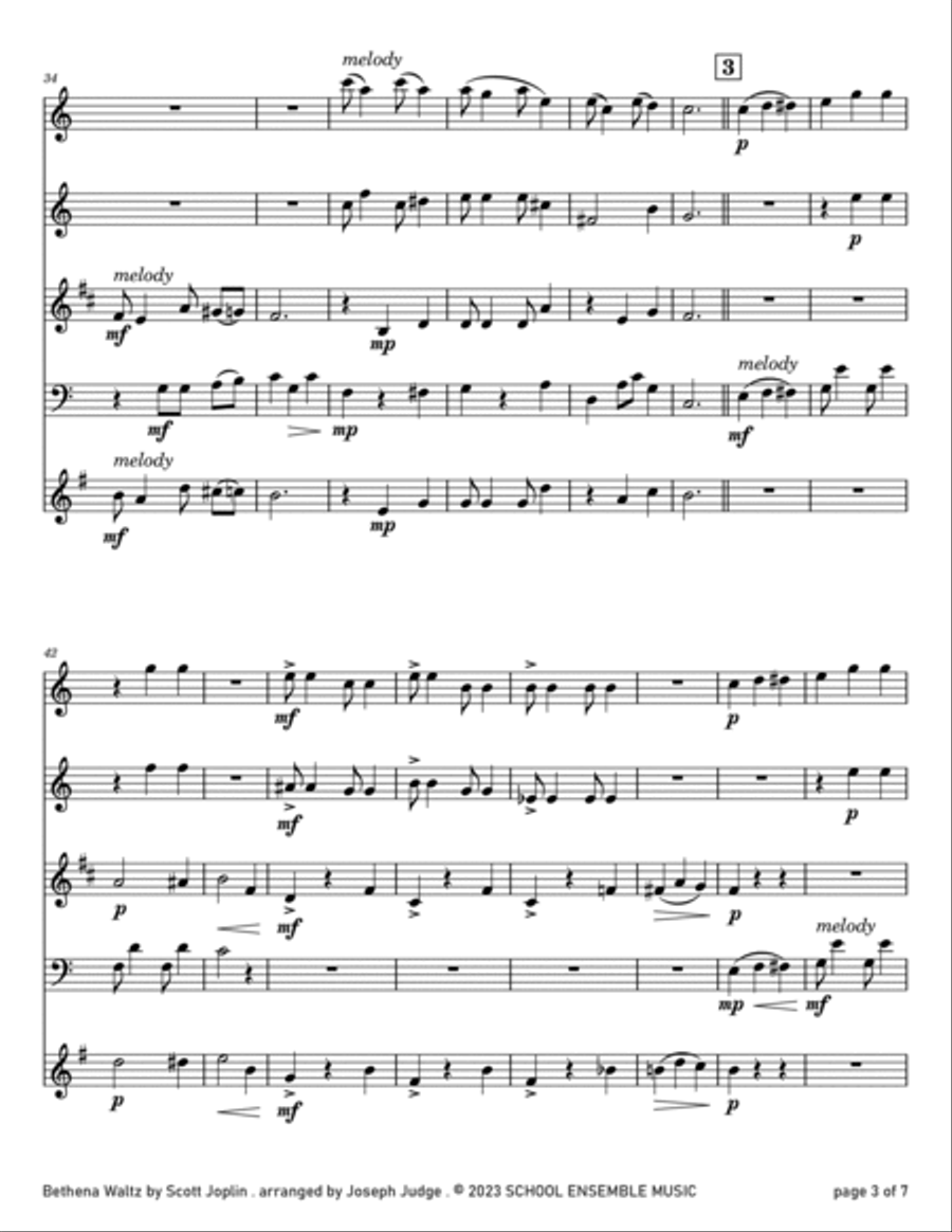 Bethena Waltz by Joplin for Woodwind Quartet in Schools Bethena Waltz by Joplin for Woodwind Quartet in Schools Woodwind Quartet scores gallery preview page 3