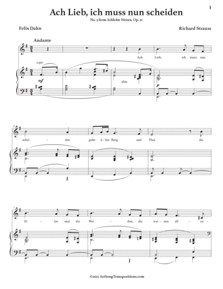 STRAUSS: Ach Lieb, ich muss nun scheiden, Op. 21 no. 3 (transposed to E minor)