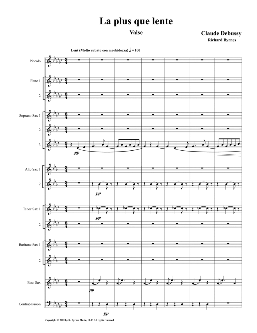 Claude Debussy – La plus que lent (Saxophone Choir + Piccolo, 2 Flutes & Contrabassoon) image number null
