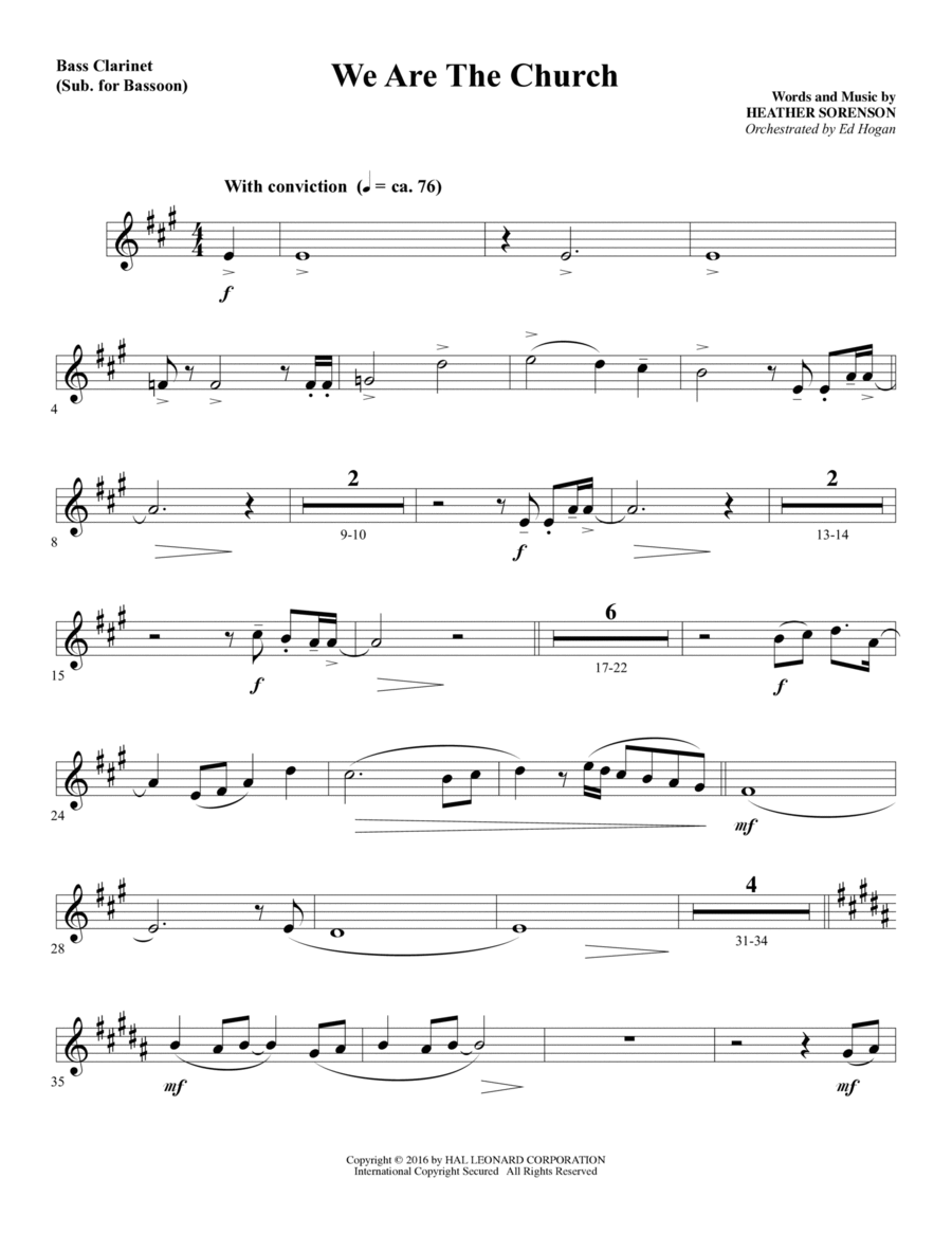We Are the Church - Bass Clarinet (sub. Bassoon)