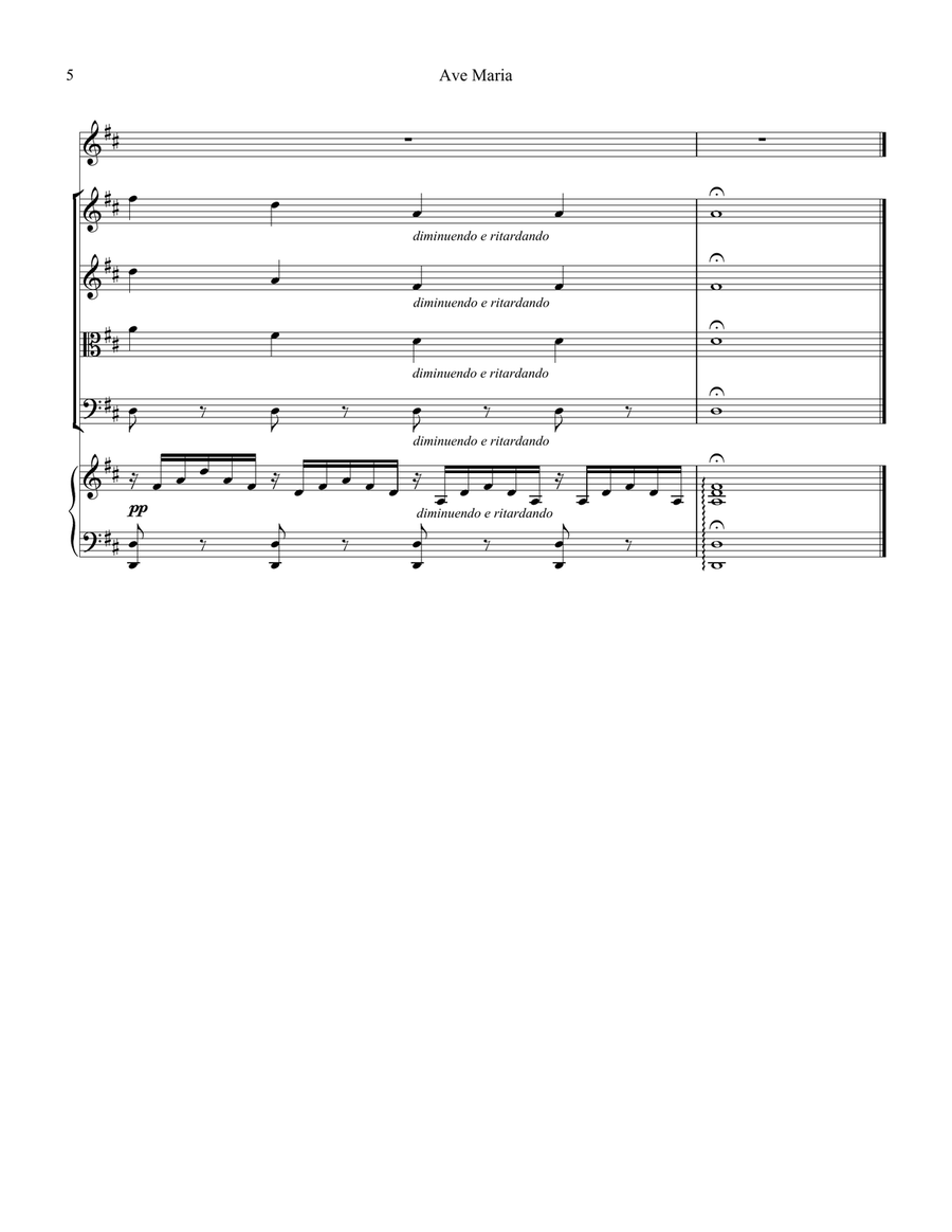Ave Maria (Schubert) for chamber orchestra: voice, string quartet and piano (D Major) Chamber Orchestra scores gallery preview page 6