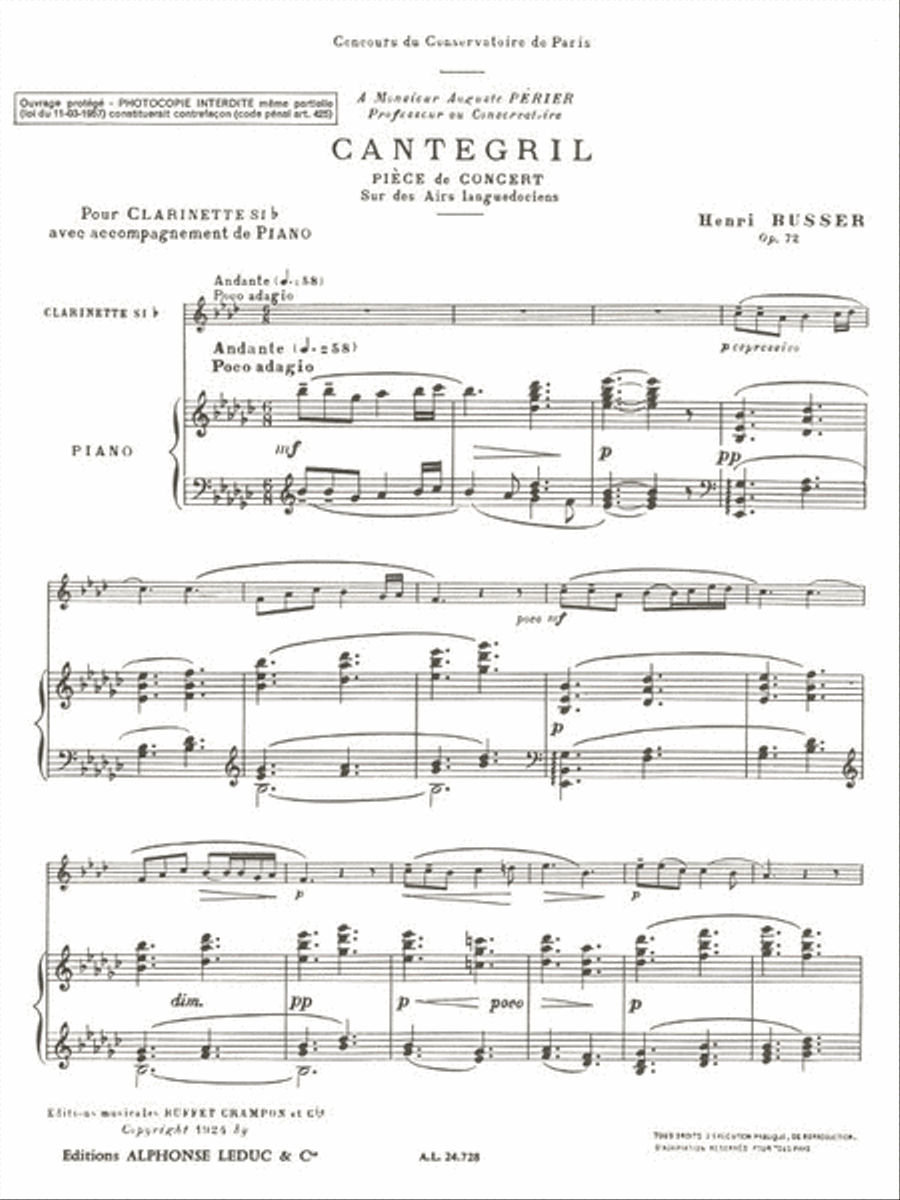 Cantegril Op.72 (clarinet & Piano) Clarinet Solo scores gallery preview page 2