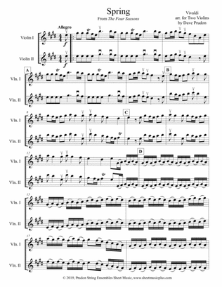 Book cover for Vivaldi Spring (Allegro) for Two Violins