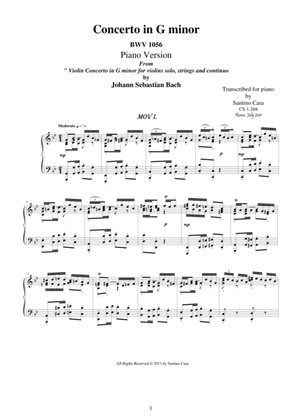 Book cover for J.S.Bach - Violin Concerto in G minor BWV 1056 - mov 1 Moderato - Piano solo