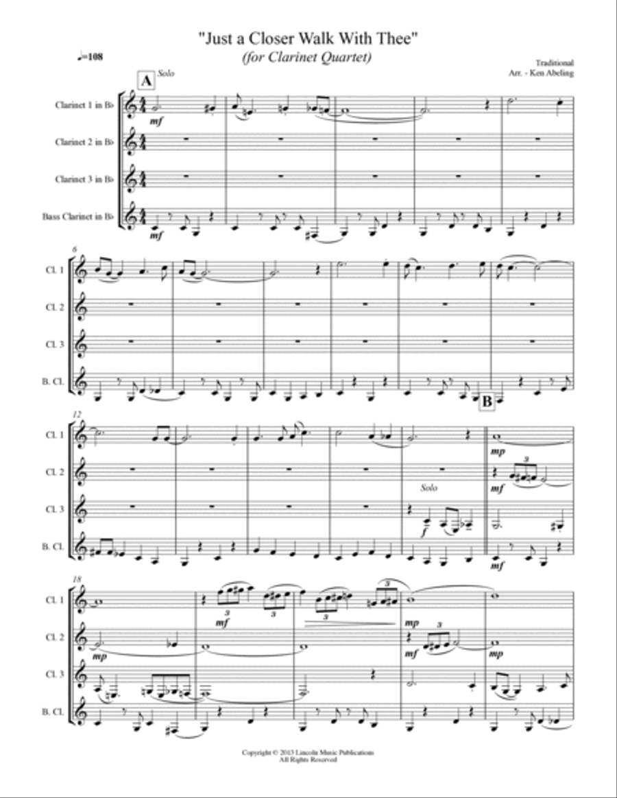 A Closer Walk With Thee (for Clarinet Quartet) Clarinet Quartet scores gallery preview page 2