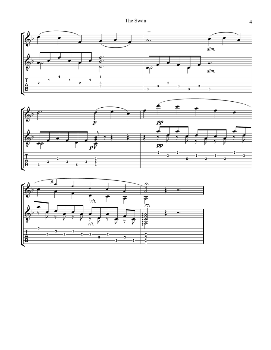 The Swan / Le cygne for violin or flute and easy guitar (+TAB) Flute scores gallery preview page 4