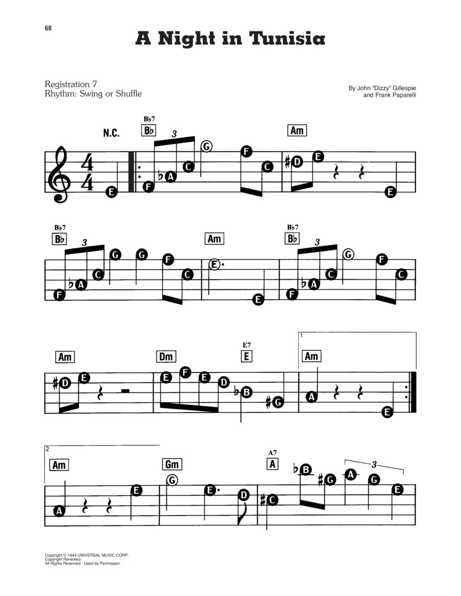 A Night In Tunisia Electronic Keyboard scores gallery preview page 1