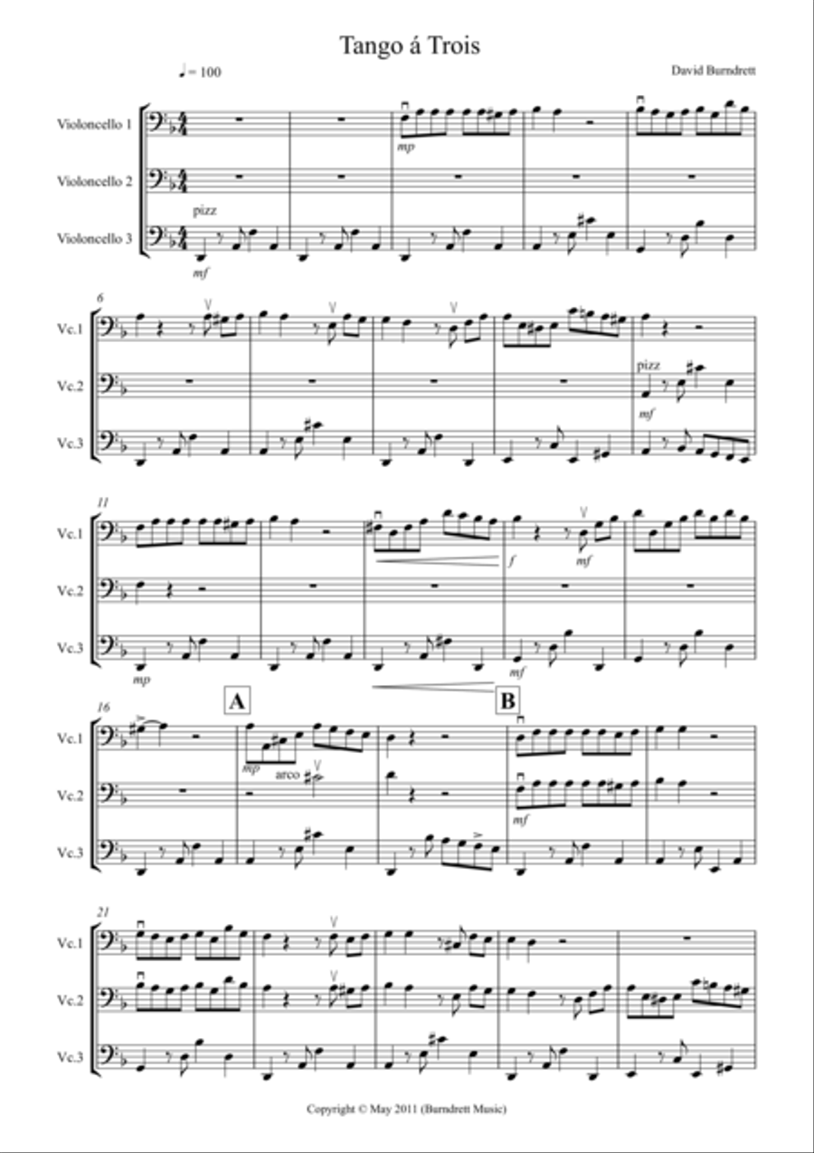 Tango á Trois for Cello Trio Cello Solo scores gallery preview page 1