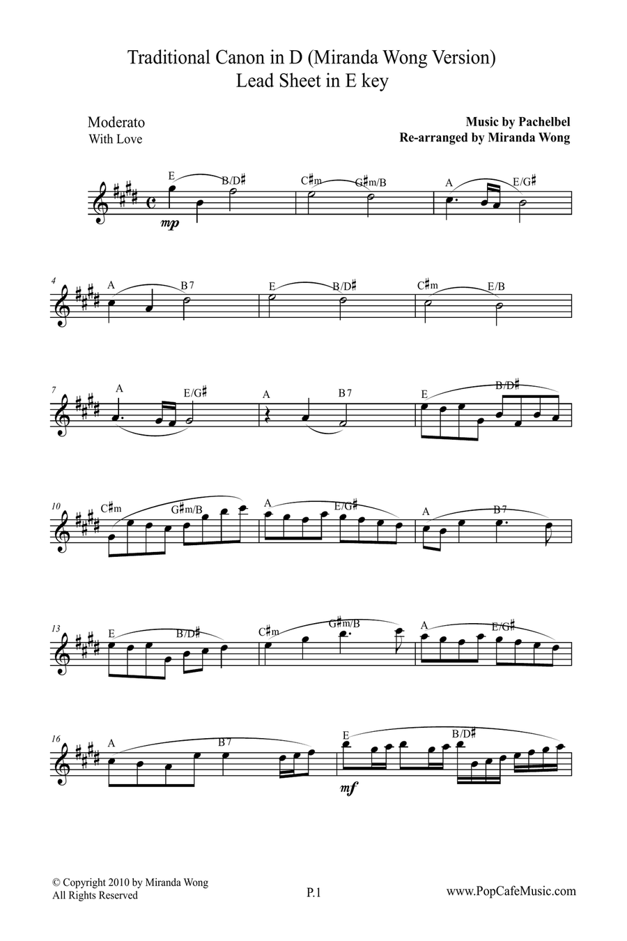 Traditional Canon in D Oboe or Piccolo Solo in E by Johann
