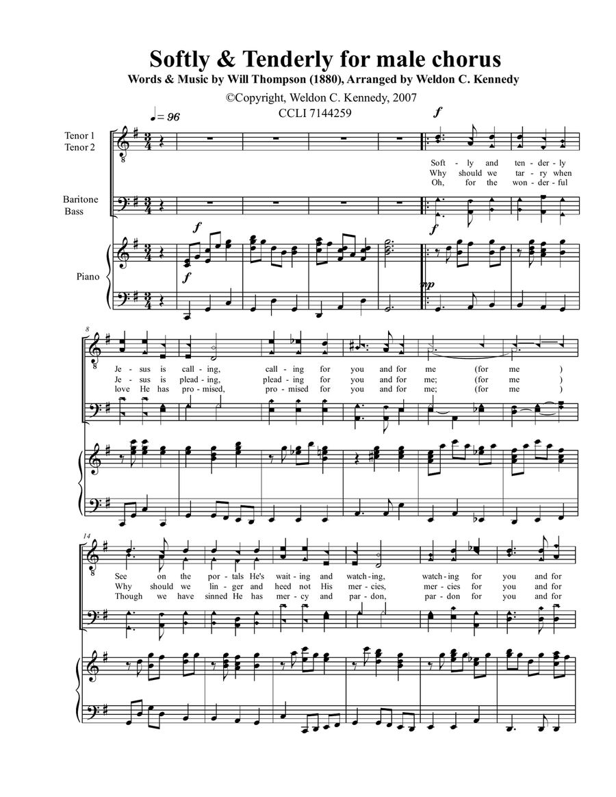 Softly and Tenderly Piano, Vocal scores gallery preview page 1