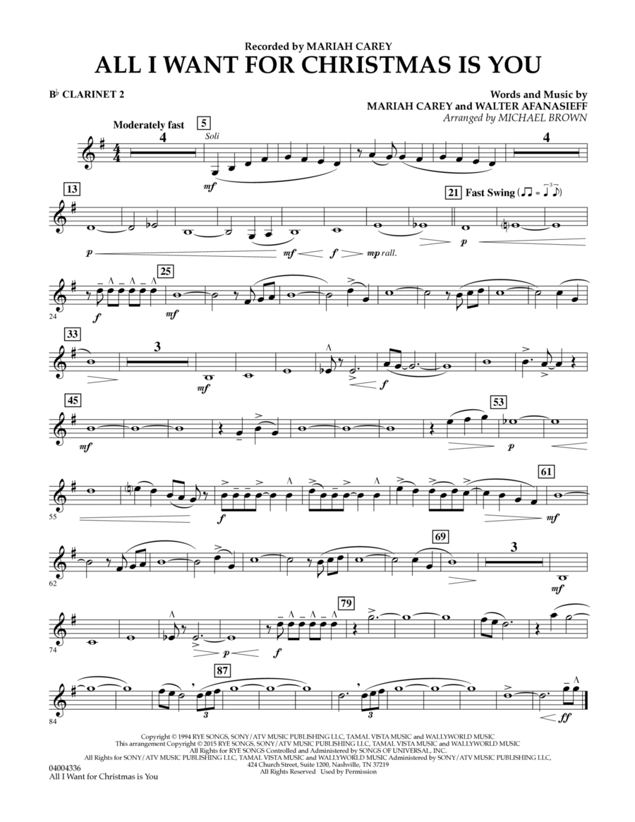 All I Want for Christmas Is You (arr. Michael Brown) - Bb Clarinet 2 B-Flat Clarinet scores gallery preview page 1