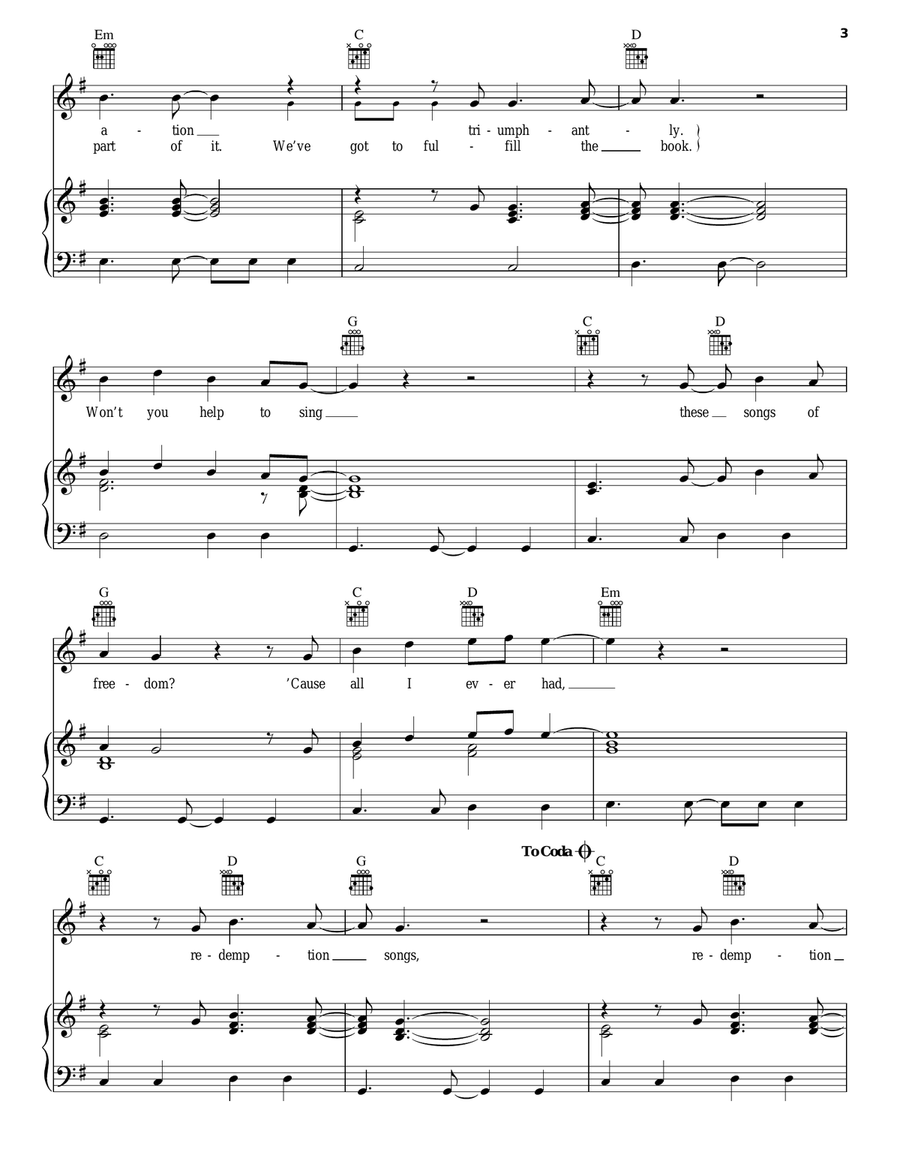 Redemption Song Piano, Vocal, Guitar scores gallery preview page 3
