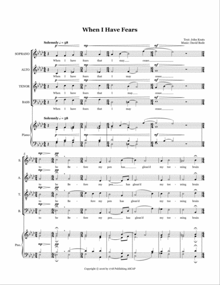 When I Have Fears When I Have Fears 4-Part scores gallery preview page 2