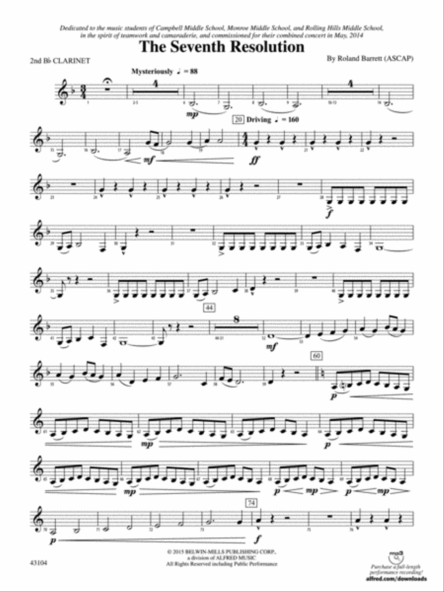 The Seventh Resolution: 2nd B-flat Clarinet Concert Band scores gallery preview page 1