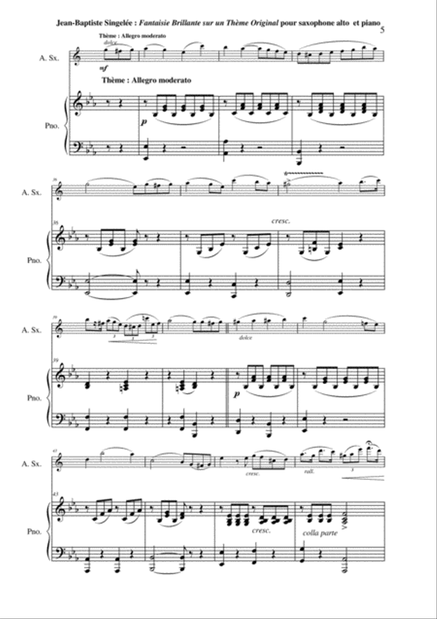 Jean-Baptiste Singelée: Fantaisie Brillante sur un Thème Original, Opus 86 pour saxophone alto et pi Piano scores gallery preview page 5