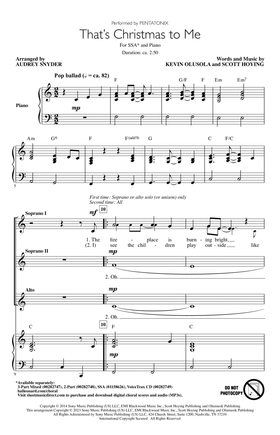 That's Christmas To Me (arr. Audrey Snyder) SSA scores gallery preview page 1