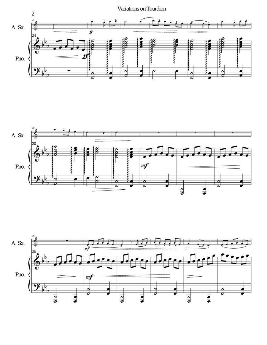 Tourdion (Quand je bois du vin clairet) for alto saxophone and piano Alto Saxophone scores gallery preview page 2