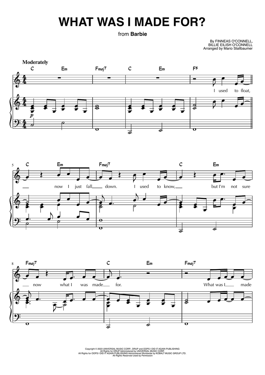 What Was I Made For? Piano, Vocal scores gallery preview page 1