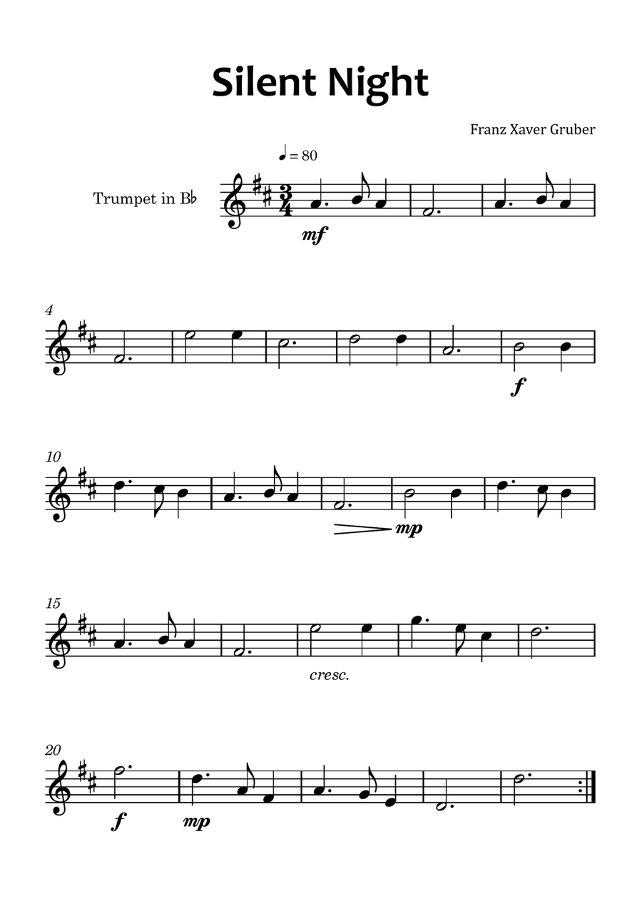 Silent Night B-Flat Trumpet scores gallery preview page 1