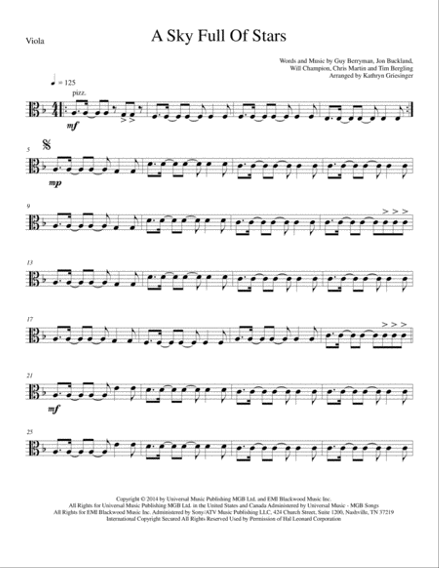 A Sky Full Of Stars String Quartet scores gallery preview page 5