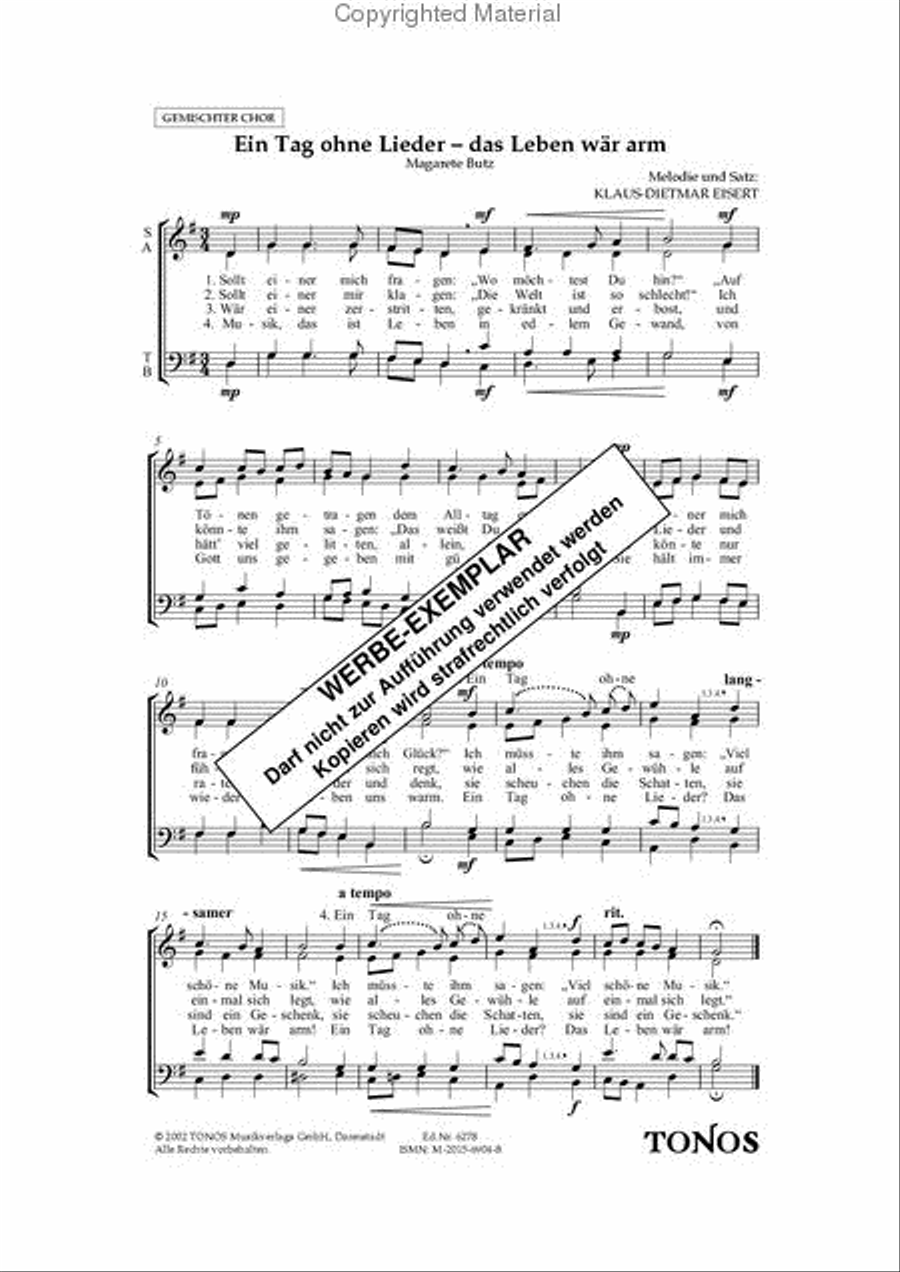 Ein Tag ohne Lieder! - das Leben war arm 4-Part scores gallery preview page 2