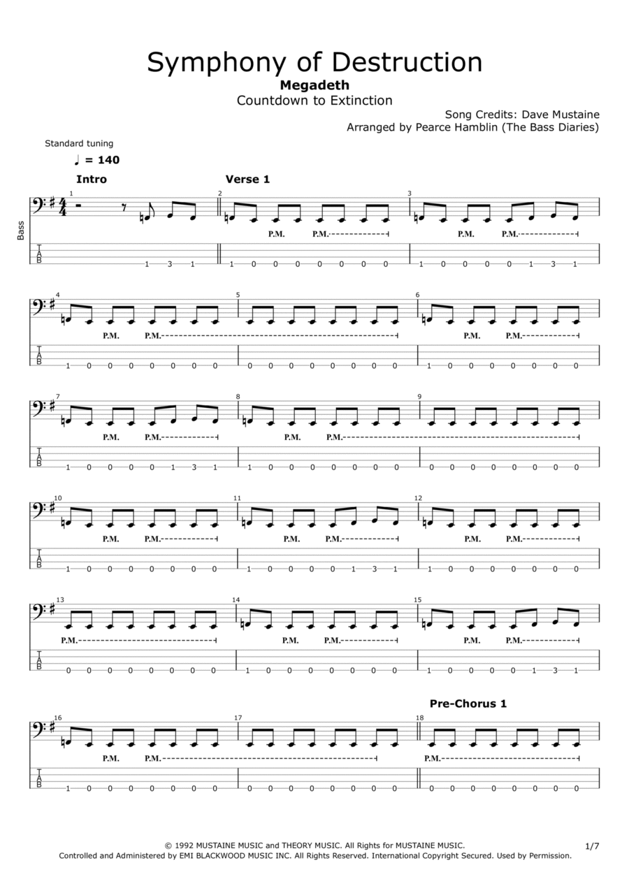 Symphony Of Destruction Bass Guitar scores gallery preview page 1