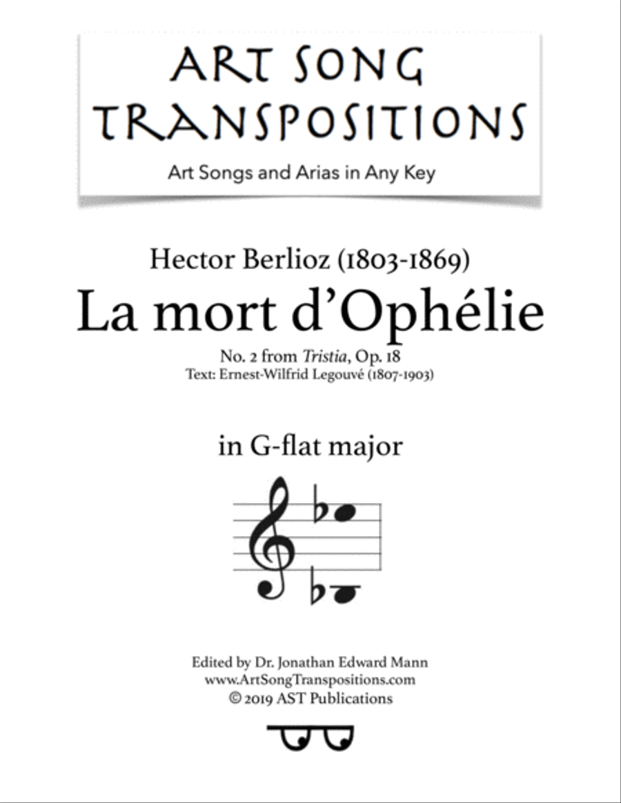 BERLIOZ: La mort d'Ophélie, Op. 18 no. 2 (transposed to G-flat major) Voice scores gallery preview page 1