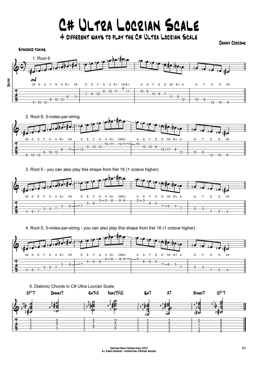 C# Ultra Locrian Scale (4 Ways to Play) Electric Guitar scores gallery preview page 1