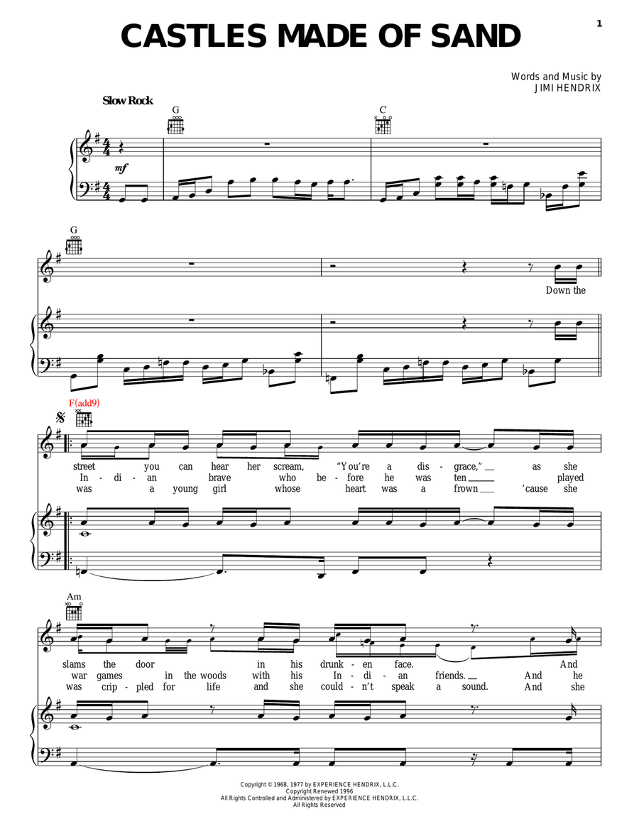Castles Made Of Sand Piano, Vocal, Guitar scores gallery preview page 1