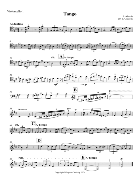 Albeniz, Tango, transcribed for 6 cellos by Isaac Albeniz Cello - Digital Sheet Music