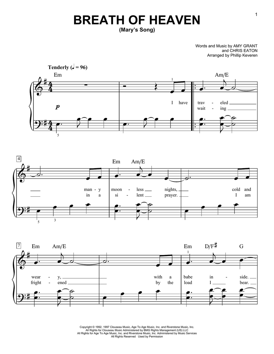 Breath Of Heaven (Mary's Song) (arr. Phillip Keveren) Easy Piano scores gallery preview page 1