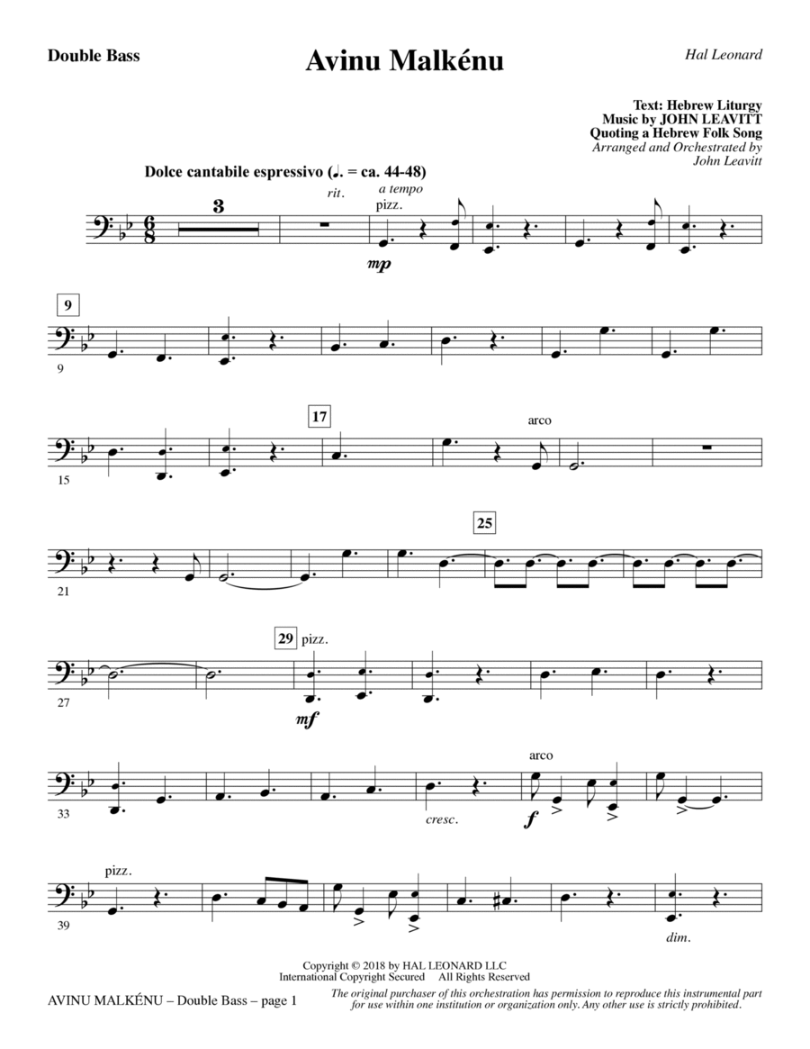 Avinu Malkénu - Double Bass Choir scores gallery preview page 1