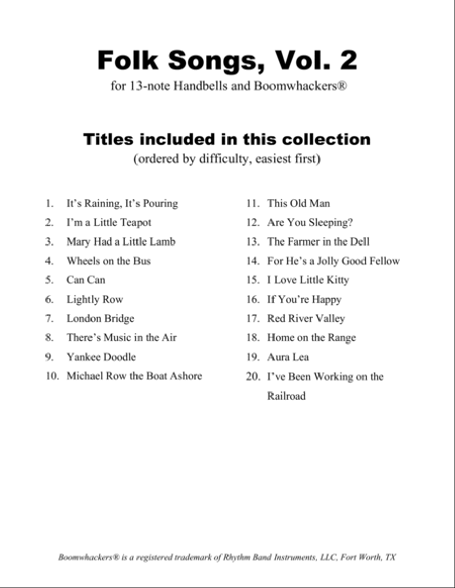 Folk Songs for 13-note Bells and Boomwhackers (with Black and White Notes), VOL. 2 Handbell Choir scores gallery preview page 2