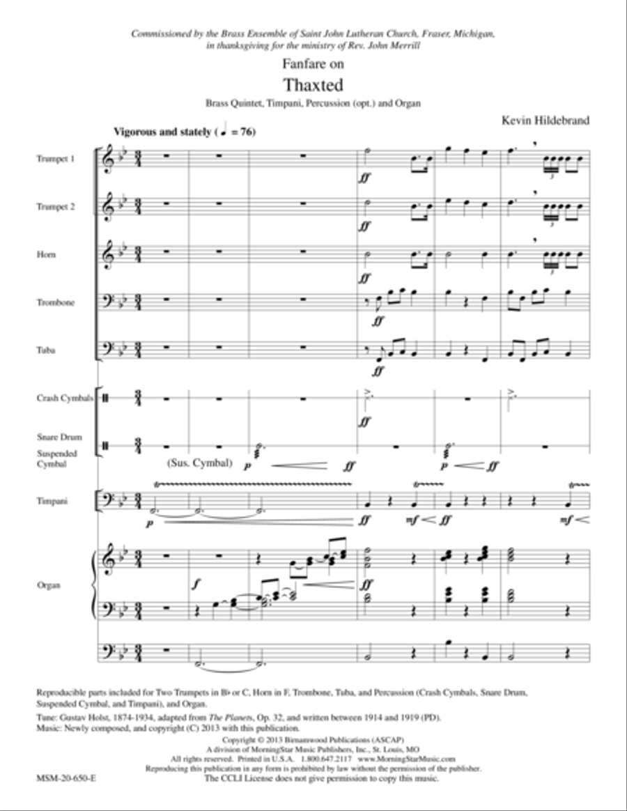 Fanfare On Thaxted Organ scores gallery preview page 1