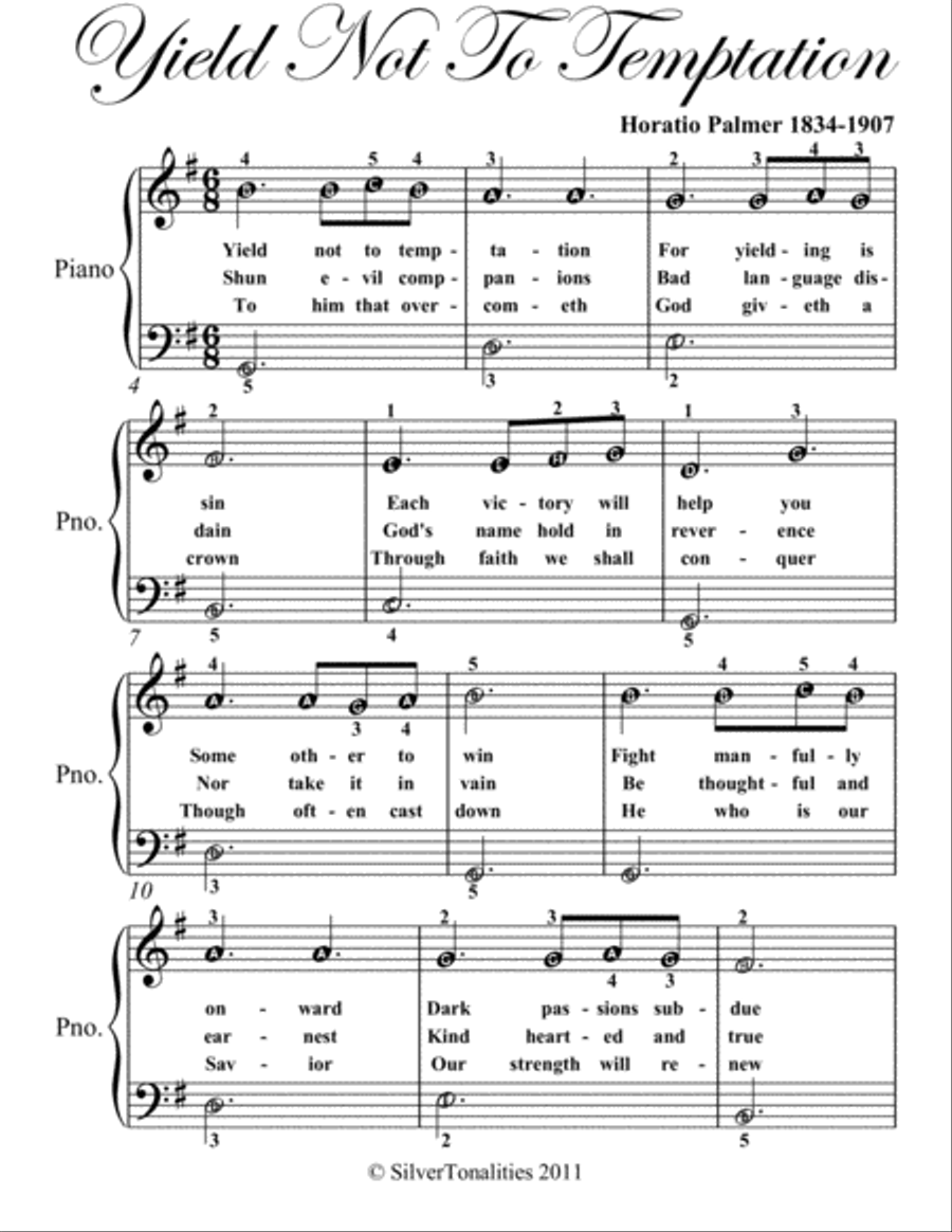 Yield Not to Temptation Easy Piano Sheet Music Easy Piano scores gallery preview page 2