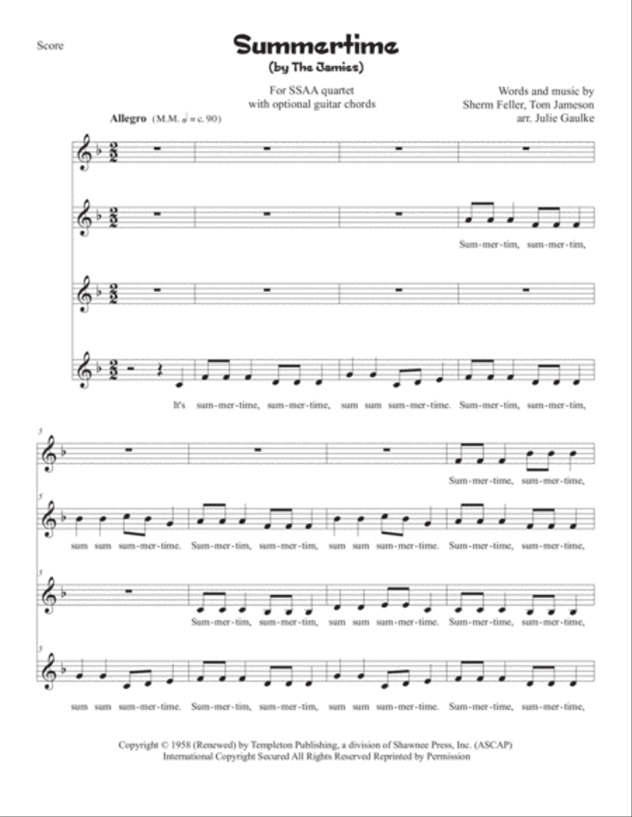 Summertime, Summertime SSAA scores gallery preview page 1