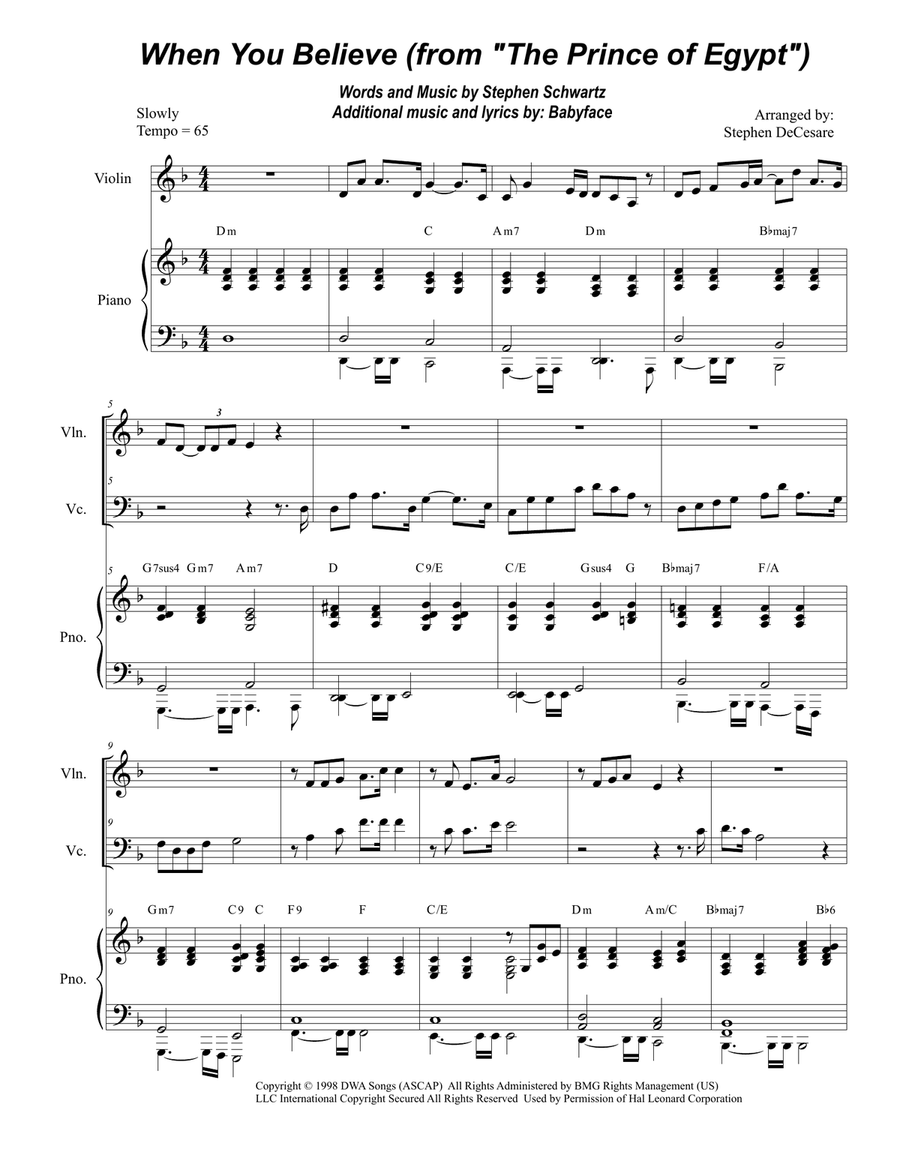 When You Believe (From The Prince Of Egypt) Piano Trio scores gallery preview page 1