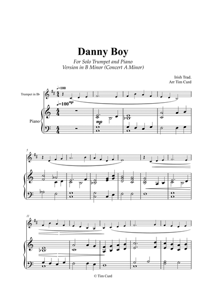 Danny Boy for Solo Trumpet in Bb and Piano. B Minor Version (Concert A Minor) image number null