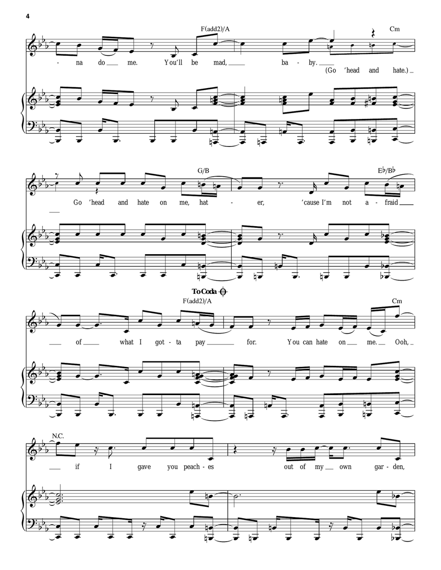 Hate On Me Piano, Vocal scores gallery preview page 4