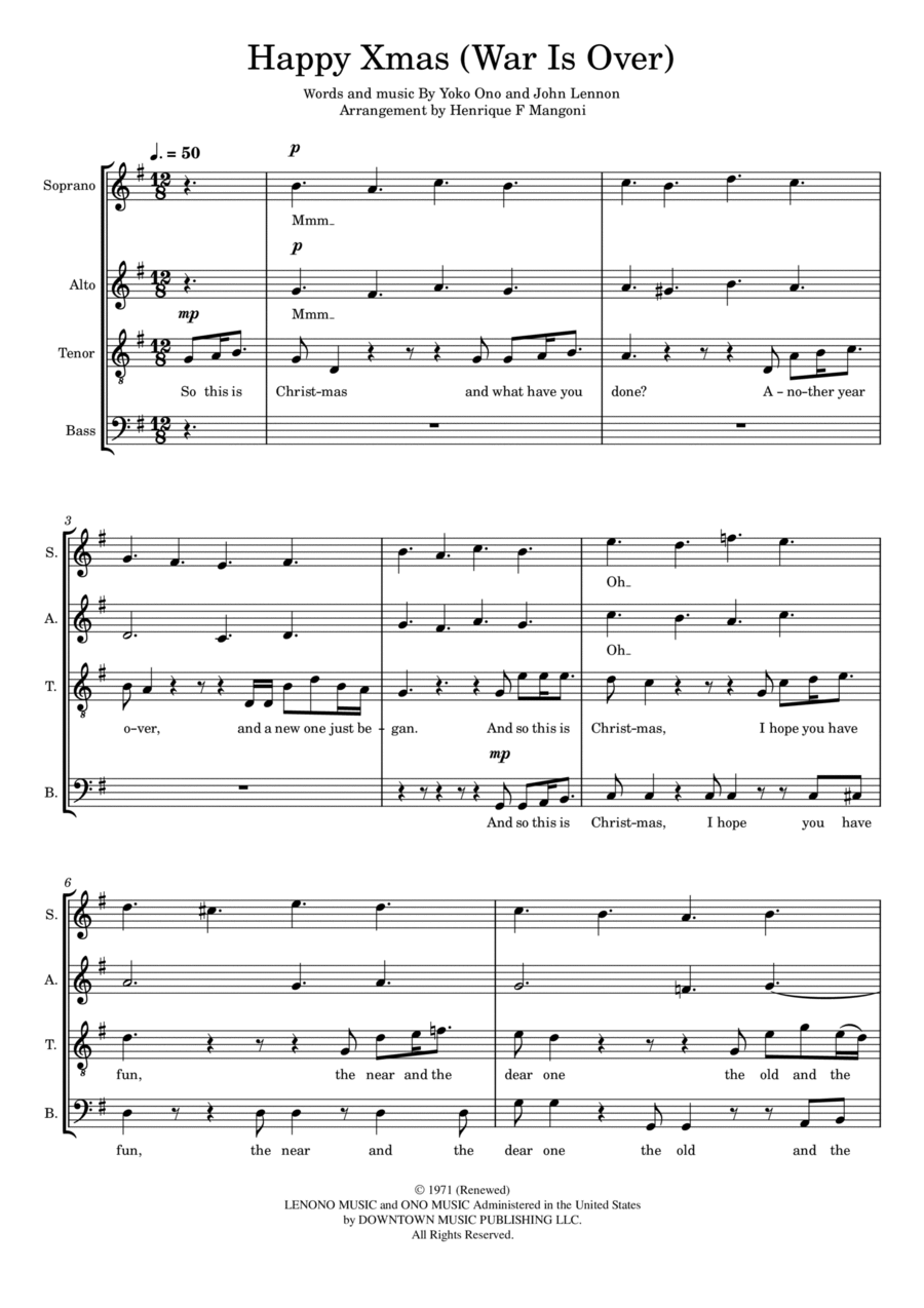 Happy Xmas (war Is Over) 4-Part scores gallery preview page 1