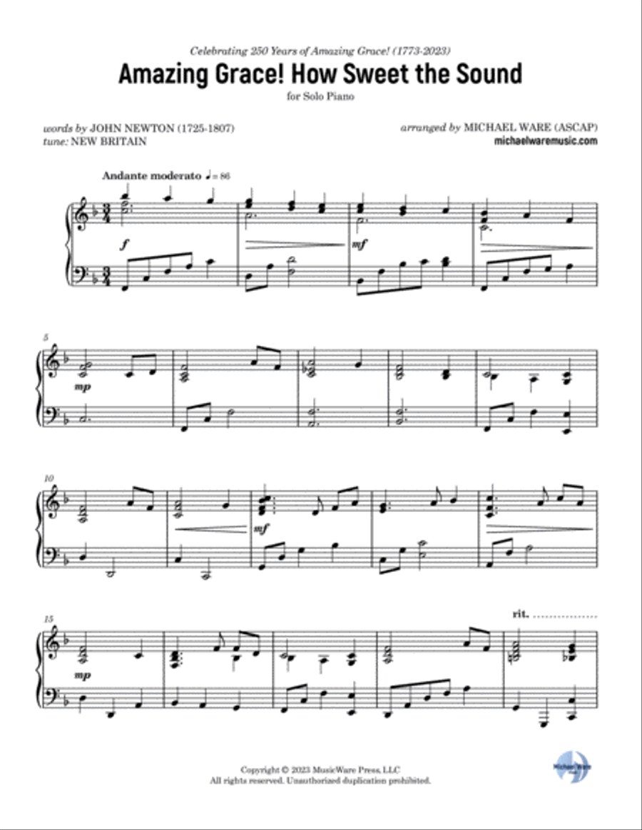 Amazing Grace! How Sweet the Sound (Piano) Piano Solo scores gallery preview page 2