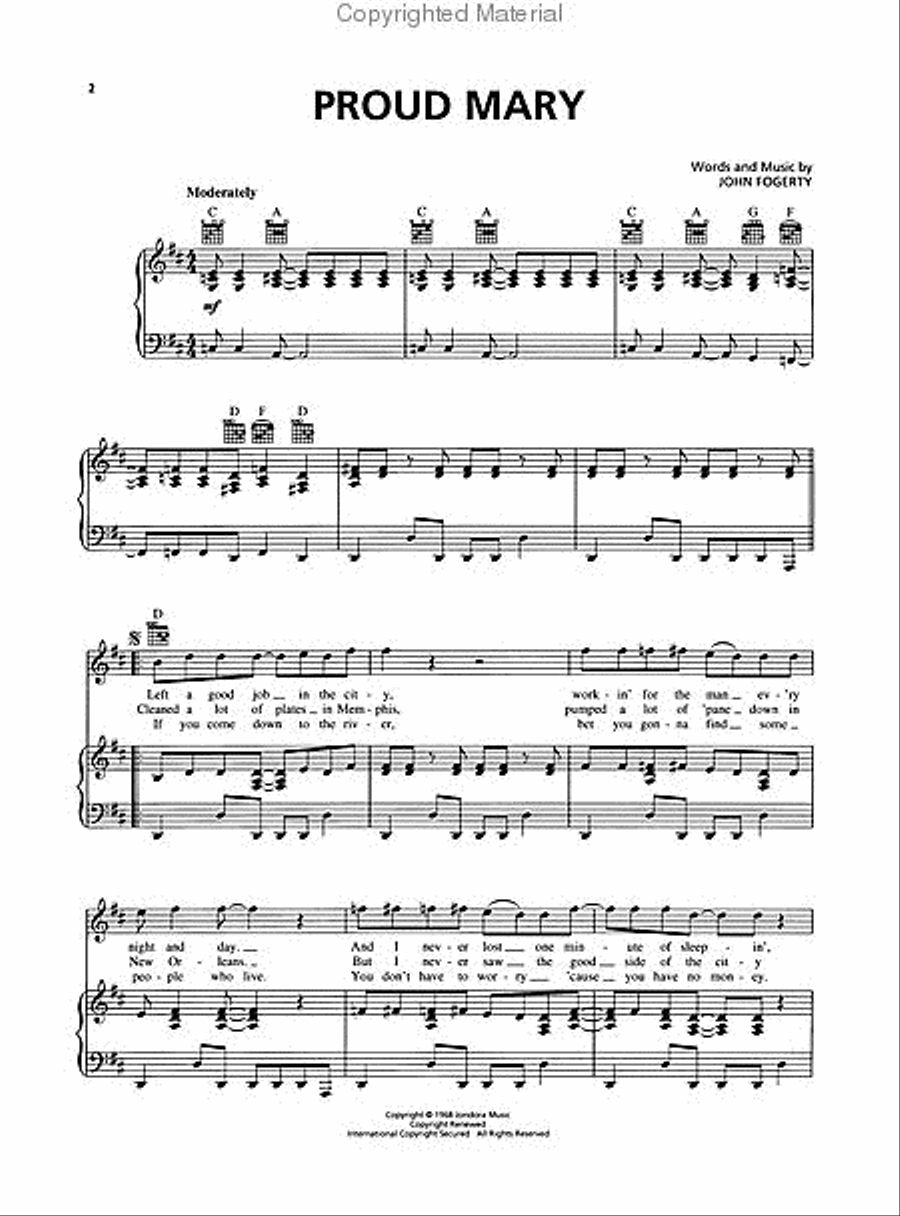 Proud Mary Piano, Vocal scores gallery preview page 2