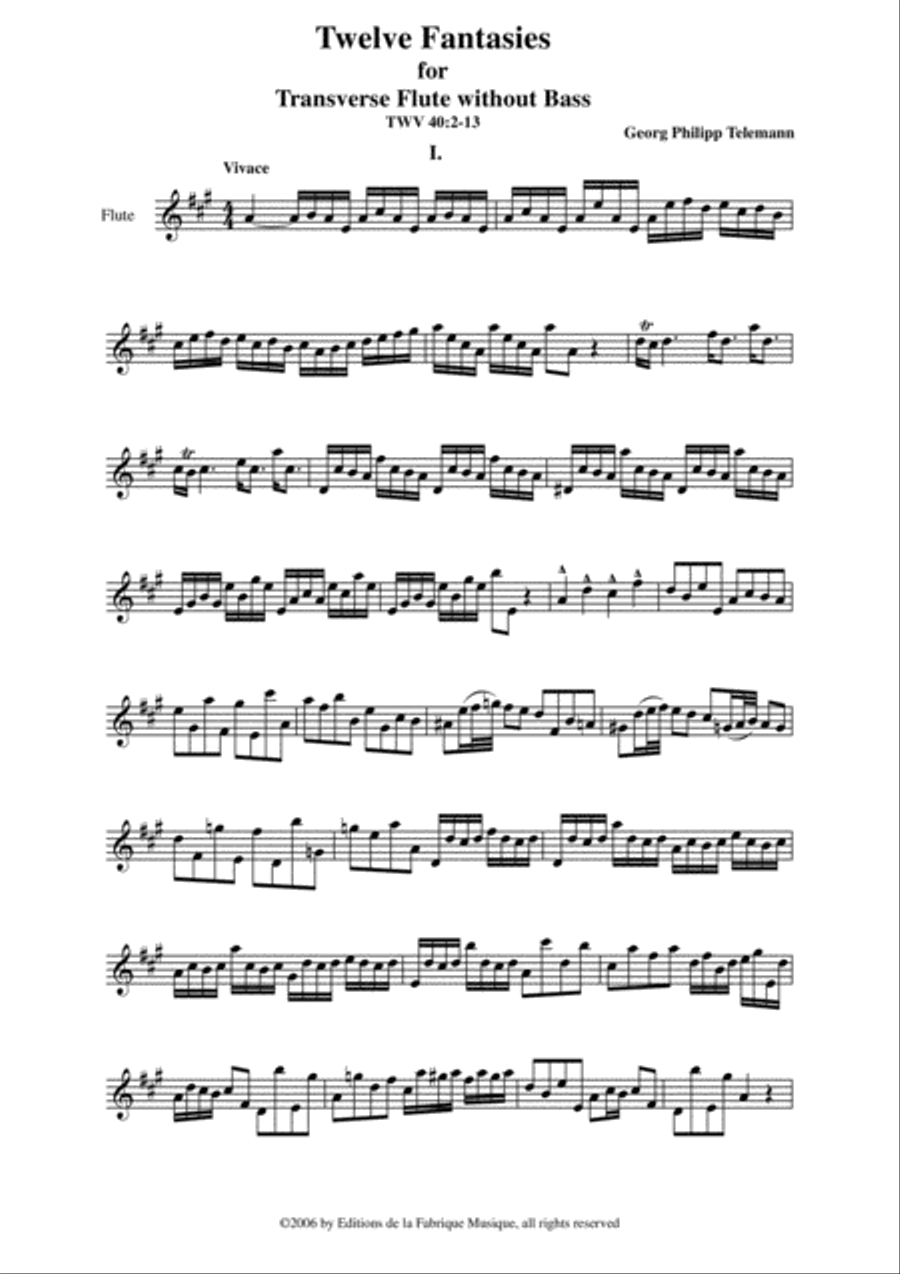 Georg Philipp Telemann: 12 Fantasias for Flute without Bass, TWV 40:2-13, edited by Paul Wehage Flute Solo scores gallery preview page 2